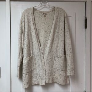Style & Co cream cardigan open front with black specks front pockets M